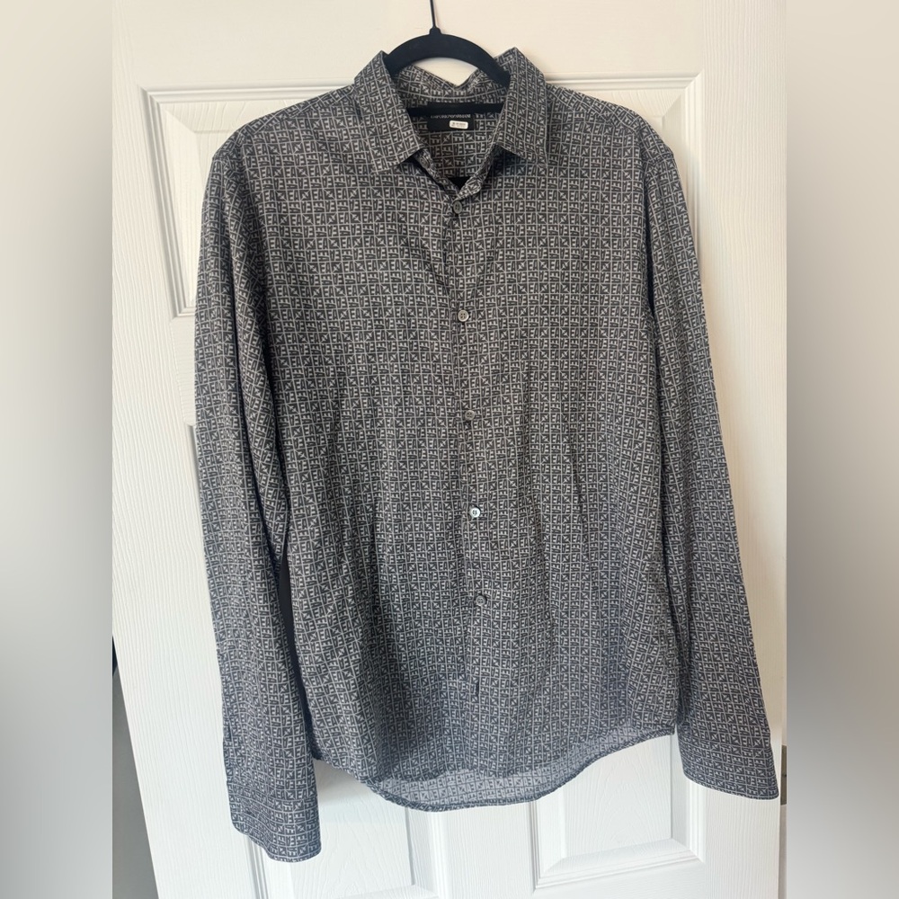Emporio Armani Black and Gray  Button Down Shirt